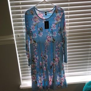 Blue Floral Long Sleeve Dress